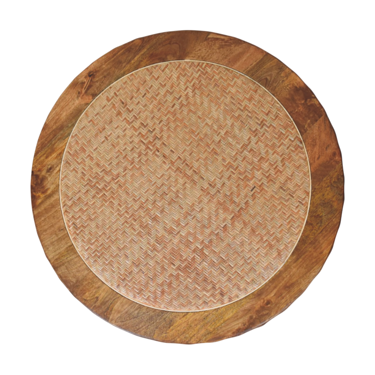Comporta Woven Coffee Table in Amber with Natural Rattan, shown from above.