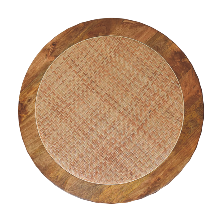 Comporta Woven Coffee Table in Amber with Natural Rattan, shown from above.