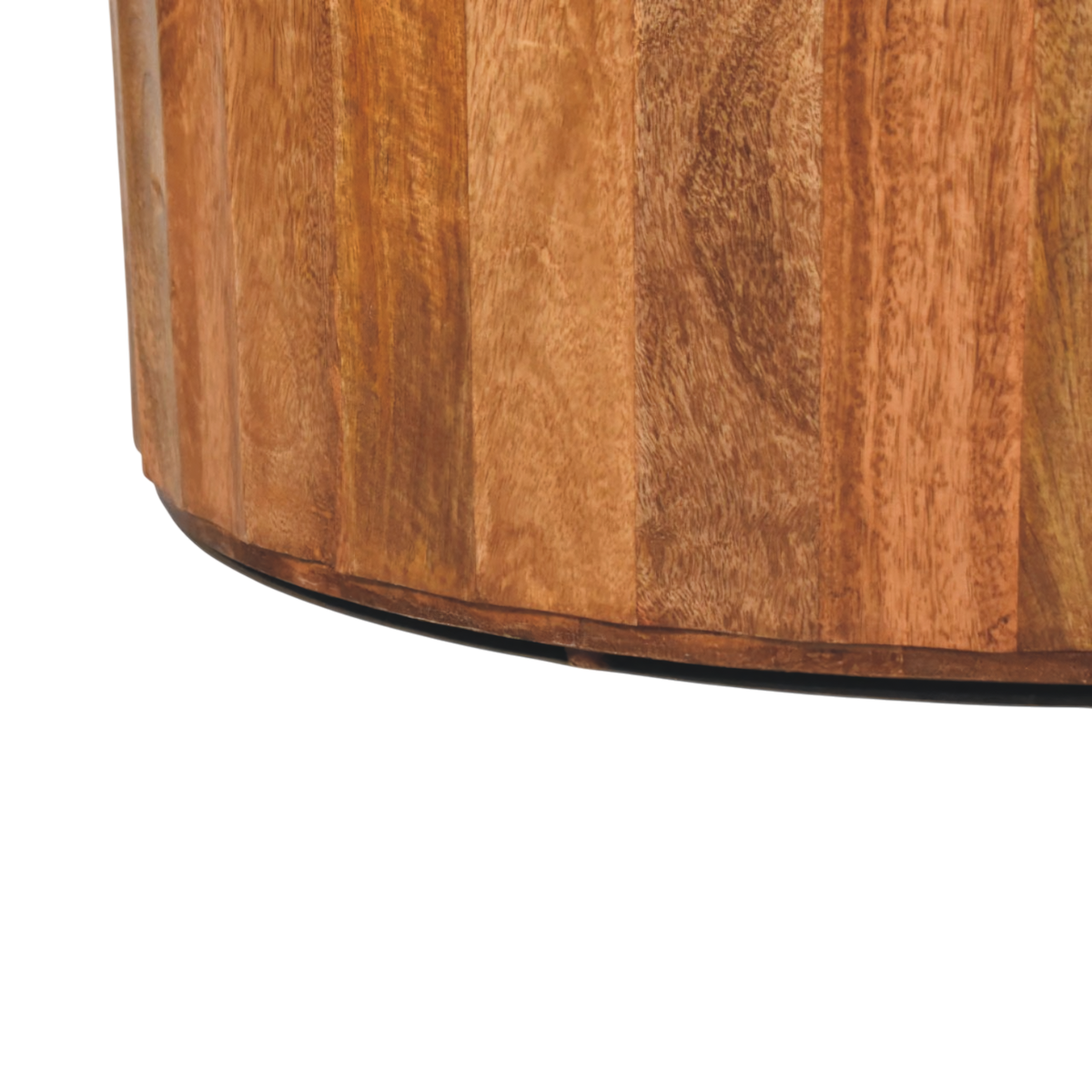 Close view of the base on the Comporta Woven Coffee Table in Amber with Natural Rattan.
