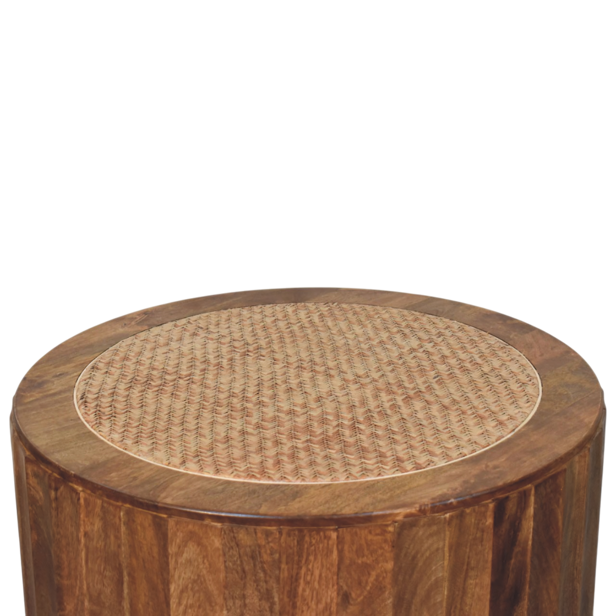 Comporta Woven Coffee Table in Amber with Natural Rattan, three-quarter view from the opposite side.
