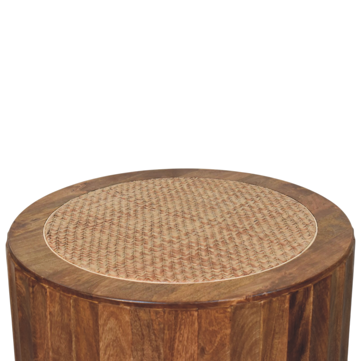 Comporta Woven Coffee Table in Amber with Natural Rattan, three-quarter view from the opposite side.