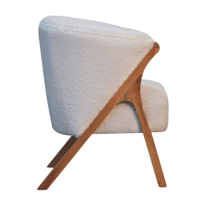 Delano Bouclé Lounge Chair in Chestnut and Alabaster Bouclé, side view showing the depth.