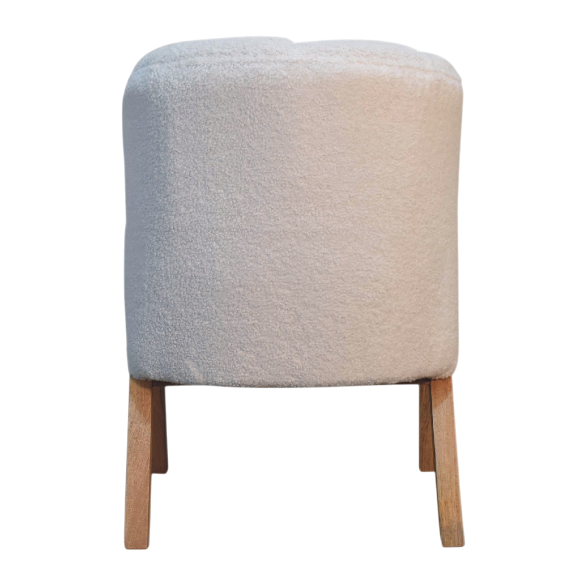 Delano Bouclé Lounge Chair in Chestnut and Alabaster Bouclé, viewed from the back.