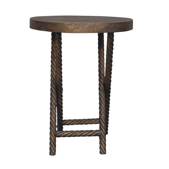 Delano Rope Side Table in Charcoal, side view showing the depth.