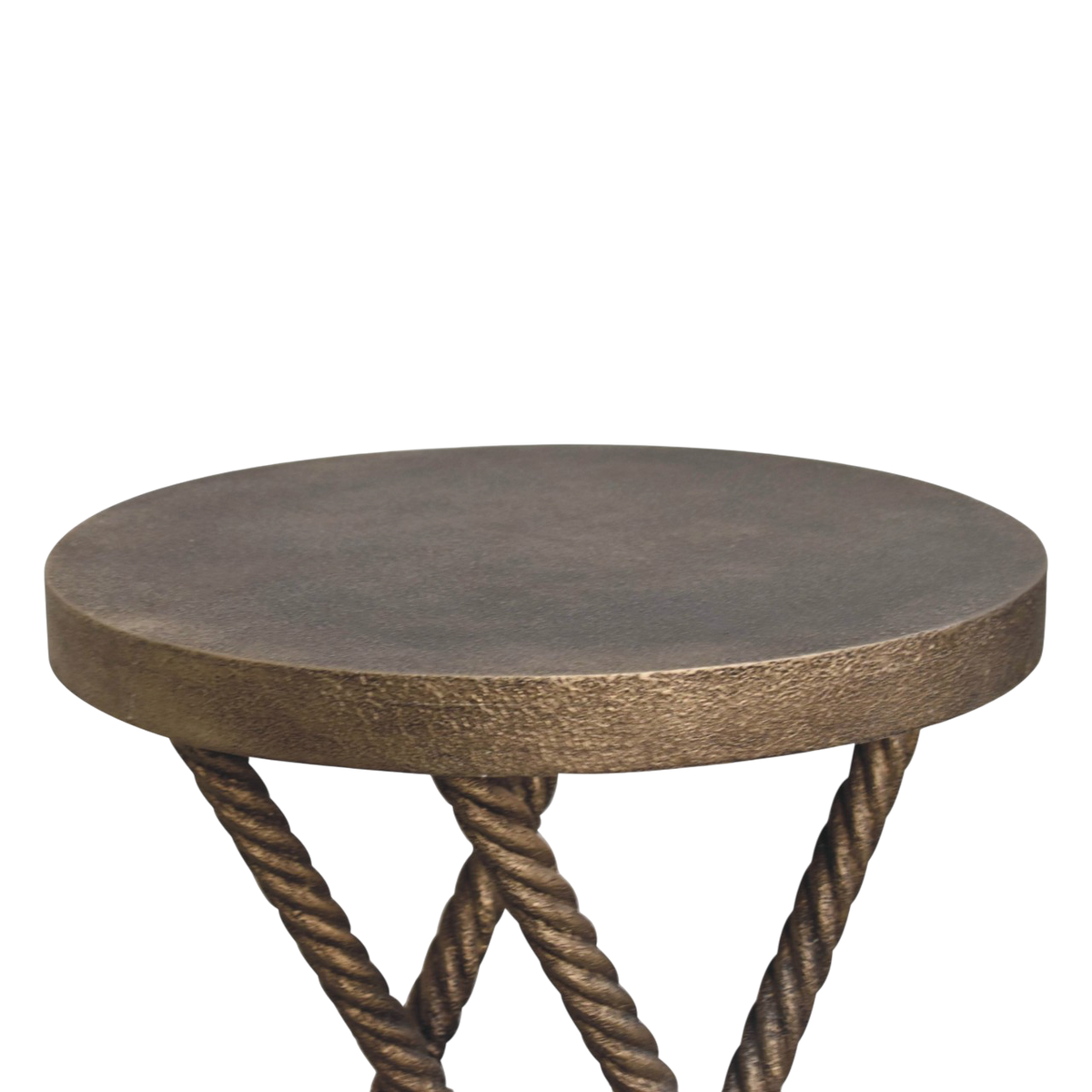 Close view of the top on the Delano Rope Side Table in Charcoal.
