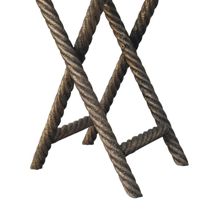 Close view of the carved detailing on the Delano Rope Side Table in Charcoal.