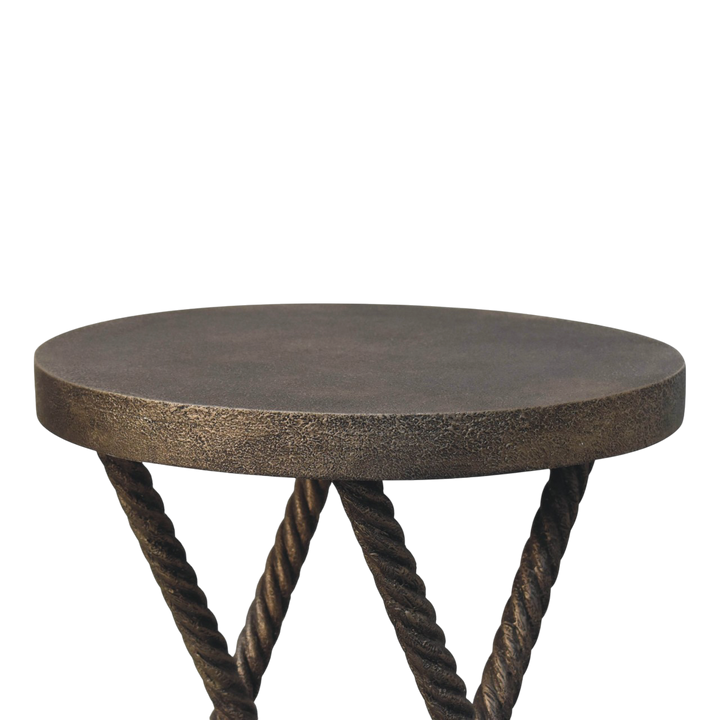 Close view of the base on the Delano Rope Side Table in Charcoal.