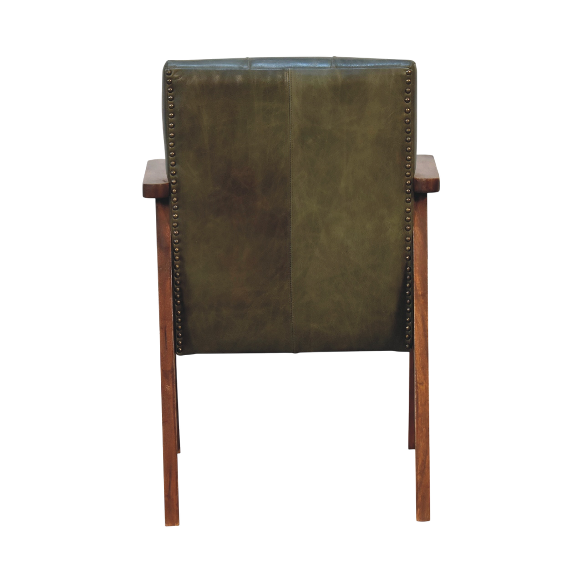 Fitzroy Leather Armchair in Olive Leather, rear view.