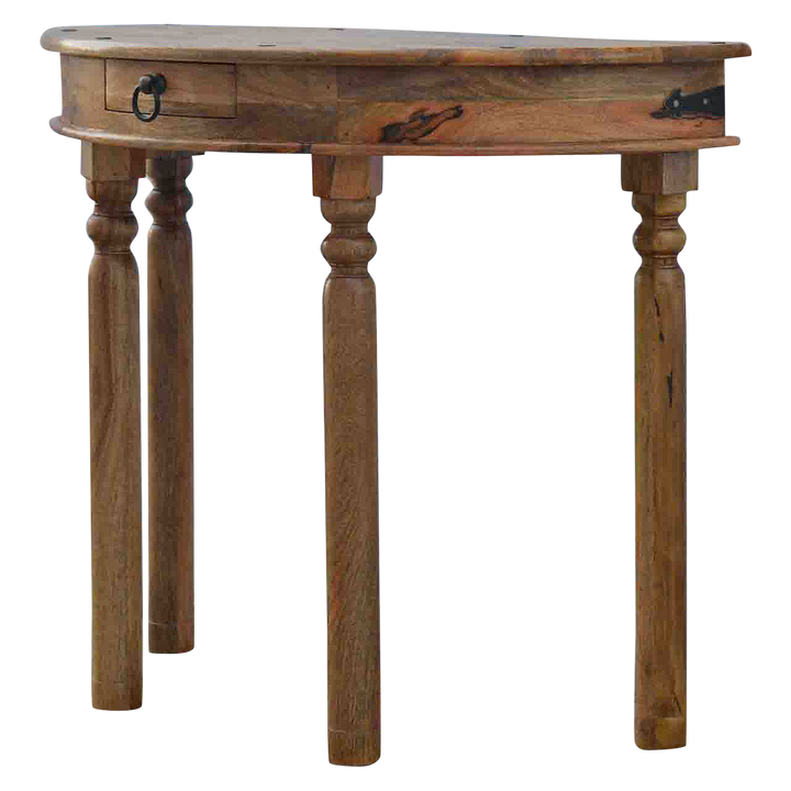 Grosvenor Demilune Console Table in Amber, three-quarter view showing the full profile.