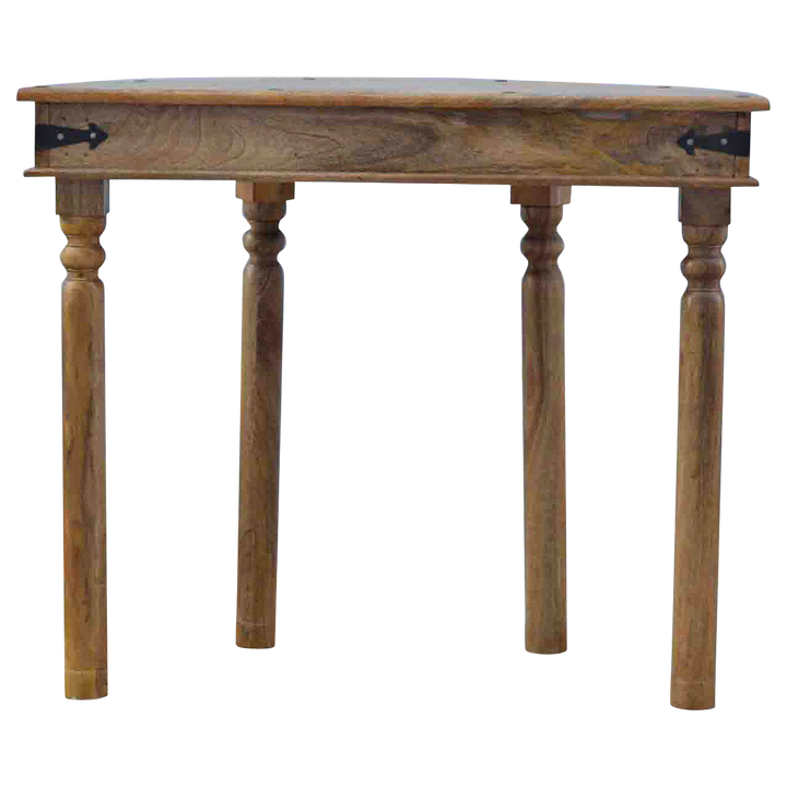 Grosvenor Demilune Console Table in Amber, side view showing the depth.