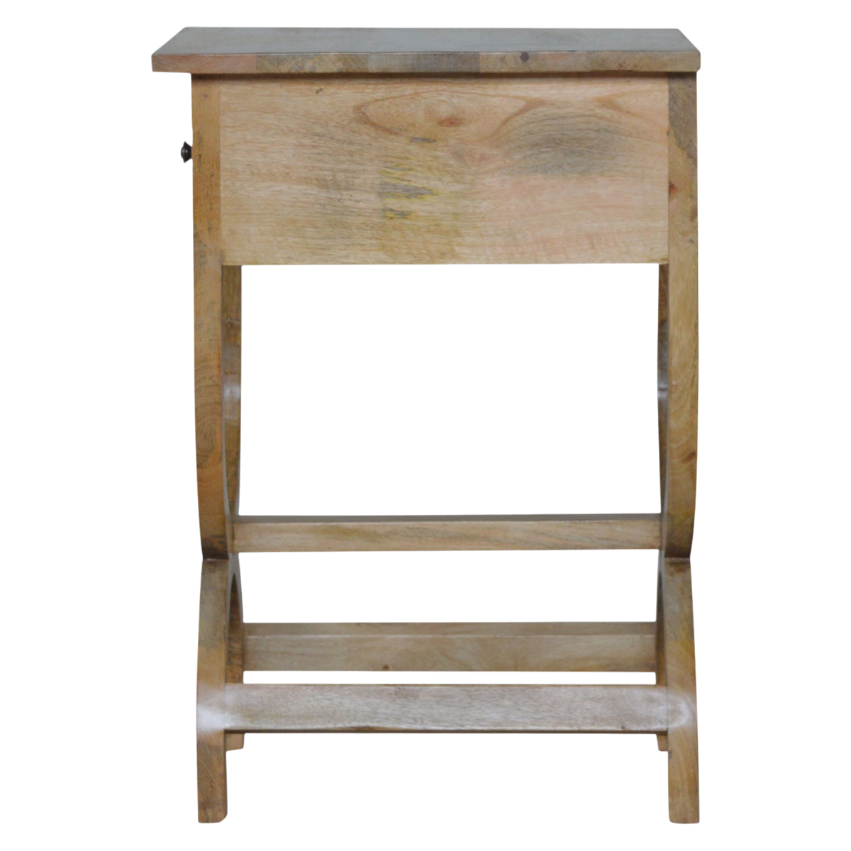 Grosvenor Serpentine Bedside Table in Amber, side view showing the depth.