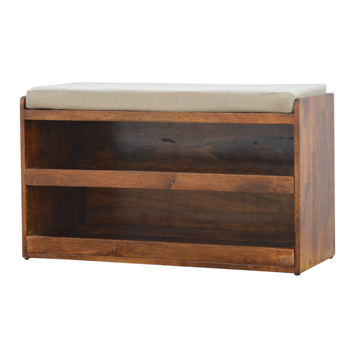 Grosvenor Shoe Storage Bench in Clay Linen, three-quarter view showing the full profile.