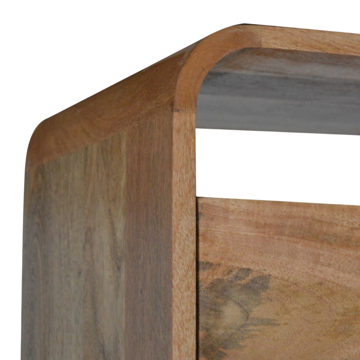 Hadley 2-Drawer Bedside Table in Amber, side view showing the depth.