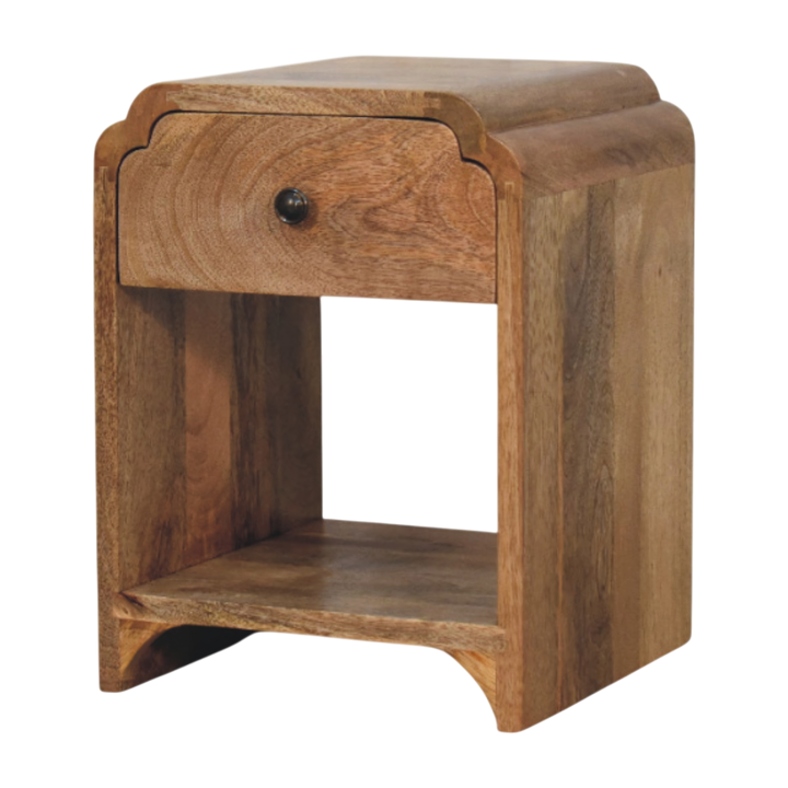Hadley Mini Bedside Table in Amber, three-quarter view showing the full profile.