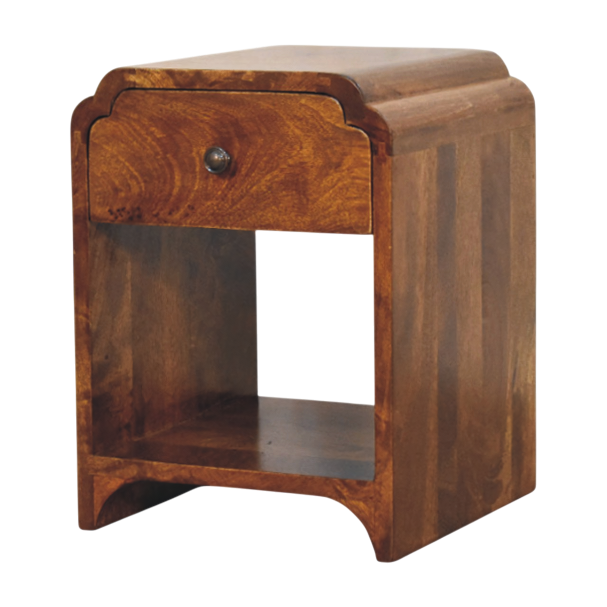 Hadley Mini Bedside Table in Chestnut, three-quarter view showing the full profile.