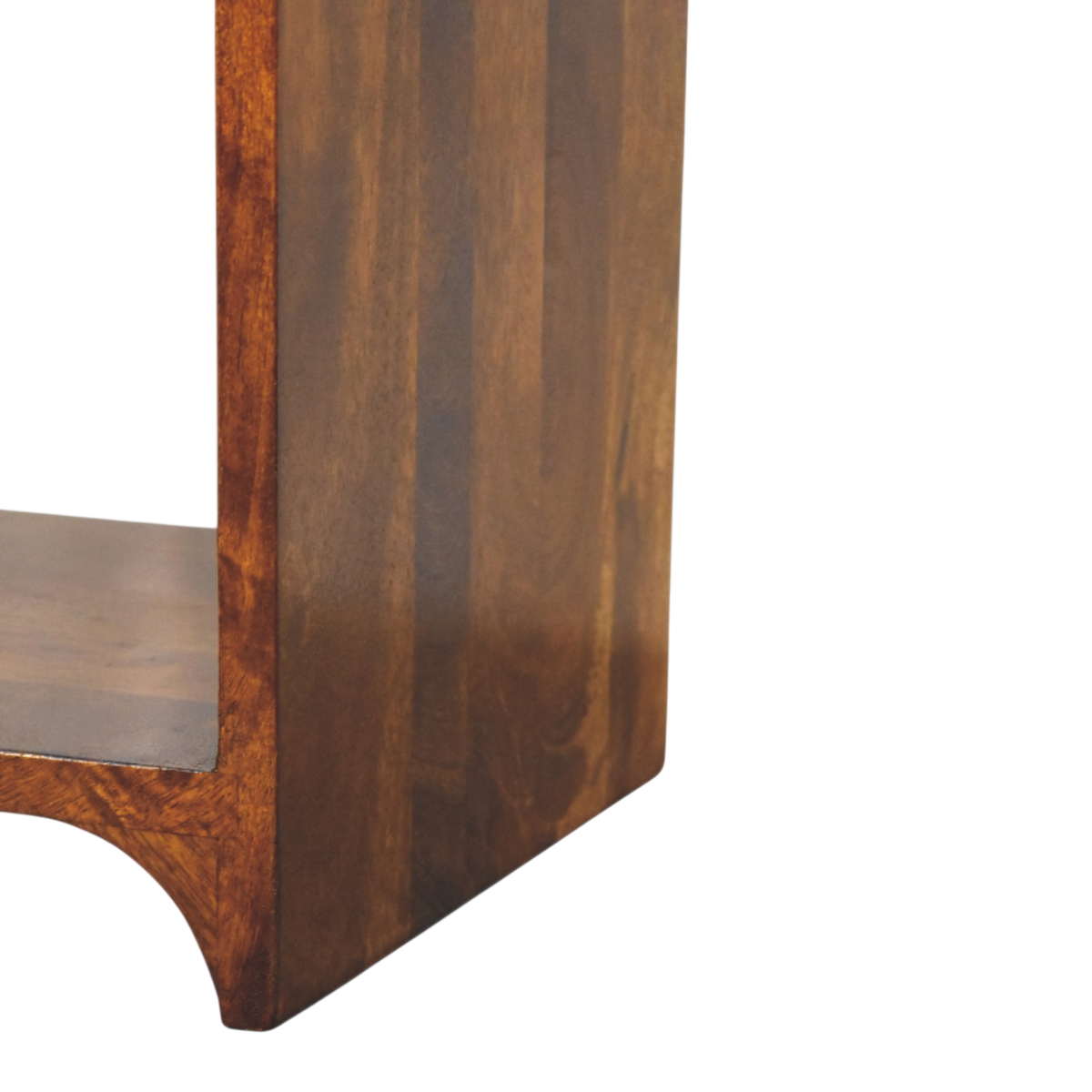 Hadley Mini Bedside Table in Chestnut, side view showing the depth.