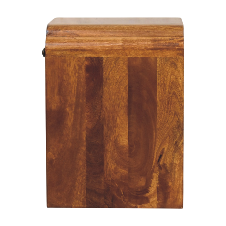 Hadley Mini Bedside Table in Chestnut, rear view.