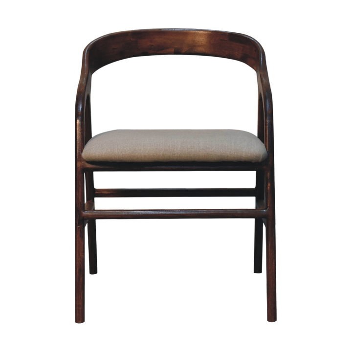 Hampstead Deco Chair in Clay Linen, front view. Clay linen seat on a 100% solid hardwood frame in a chestnut finish, geometric Deco lines.