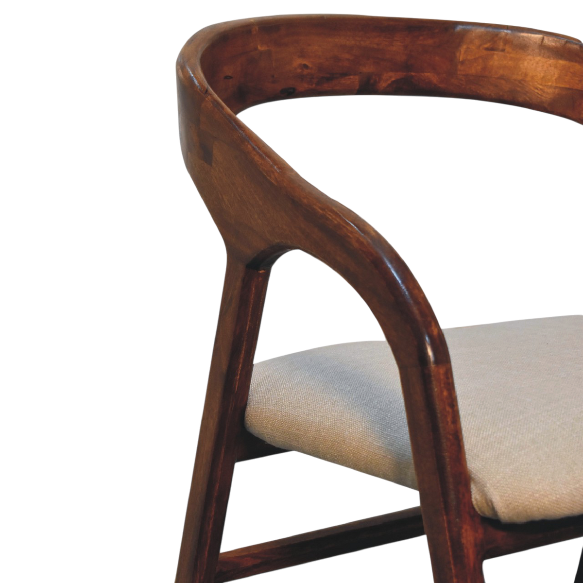 Close view of the frame on the Hampstead Deco Chair in Clay Linen.