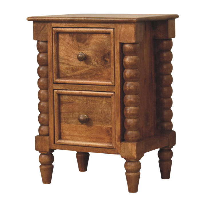 Langham 2-Drawer Bedside Table in Amber, three-quarter view showing the full profile.