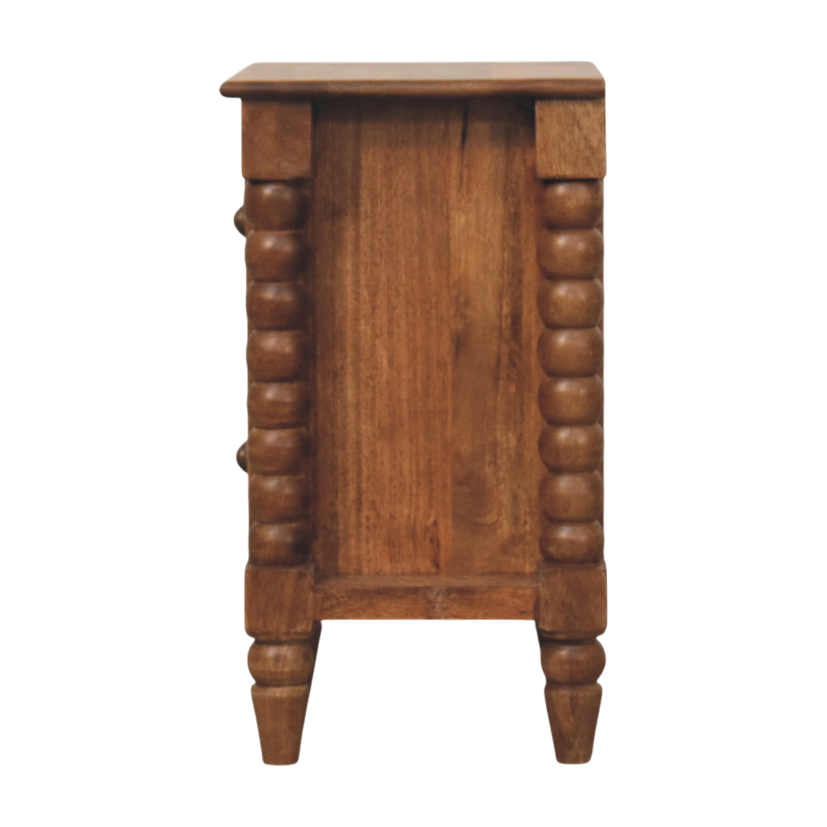 Langham 2-Drawer Bedside Table in Amber, side view showing the depth.