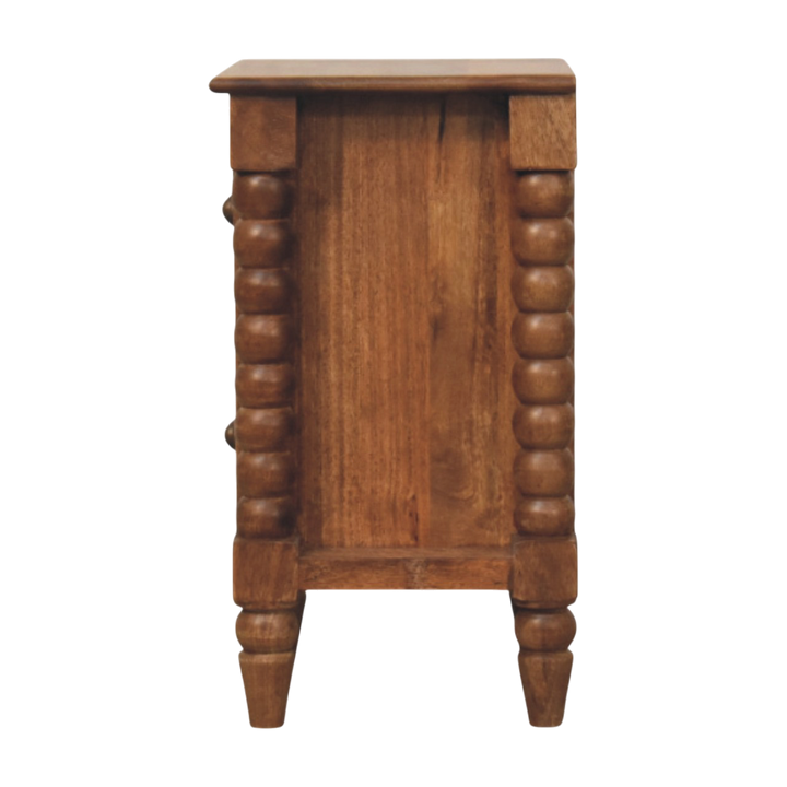 Langham 2-Drawer Bedside Table in Amber, side view showing the depth.