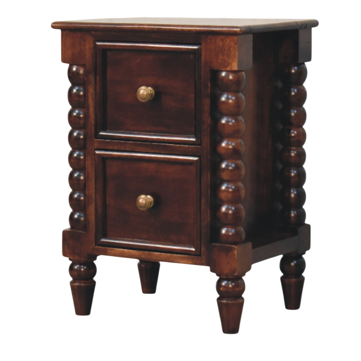 Langham 2-Drawer Bedside Table in Claret, three-quarter view showing the full profile.