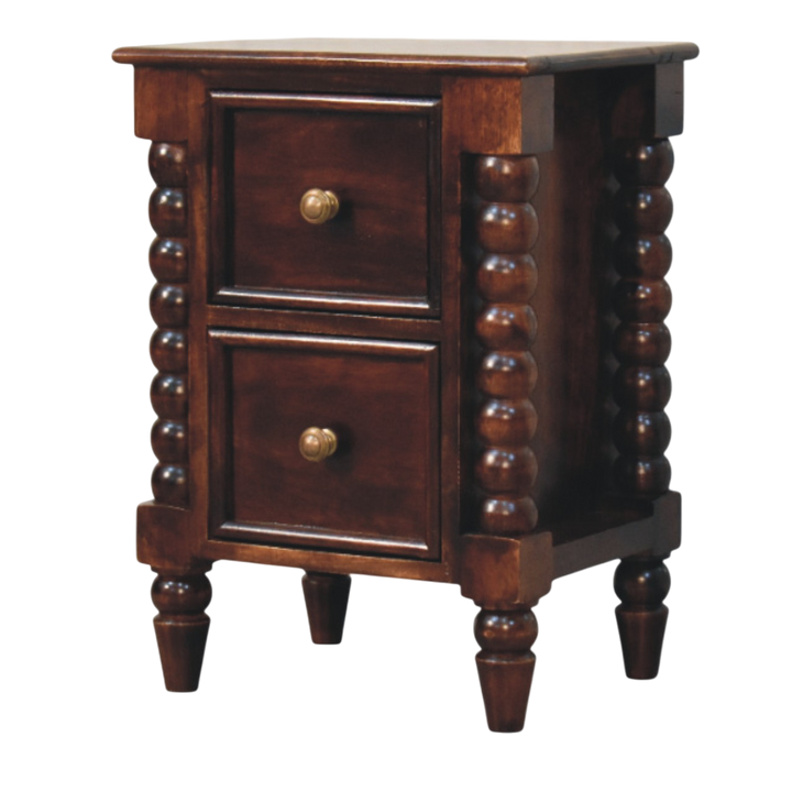 Langham 2-Drawer Bedside Table in Claret, three-quarter view showing the full profile.