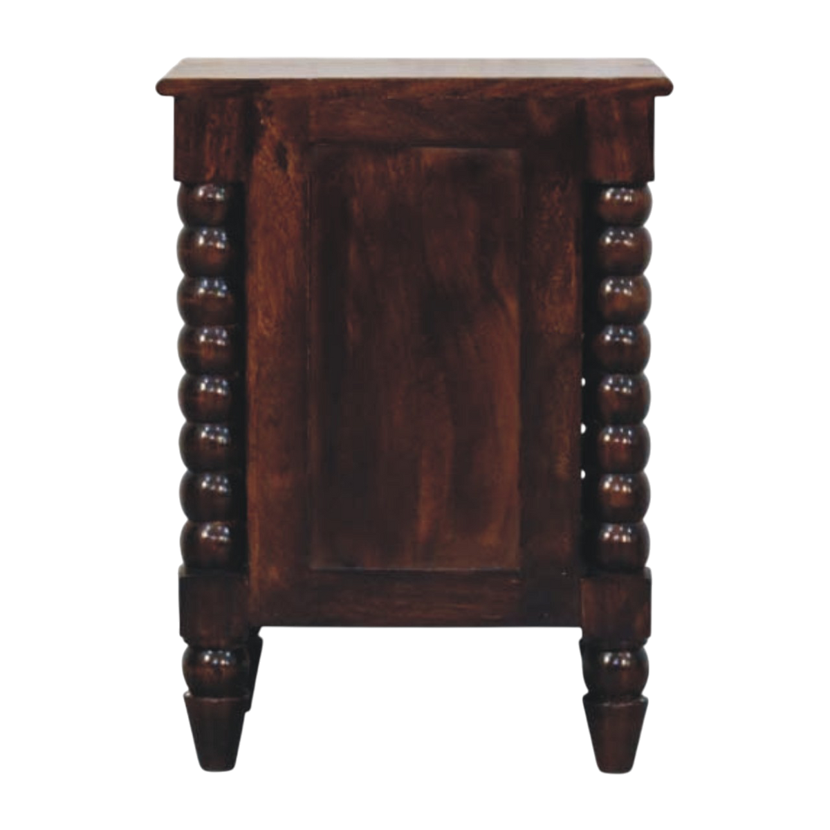 Langham 2-Drawer Bedside Table in Espresso, side view showing the depth.