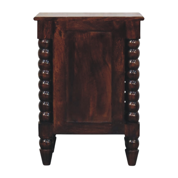 Langham 2-Drawer Bedside Table in Espresso, side view showing the depth.