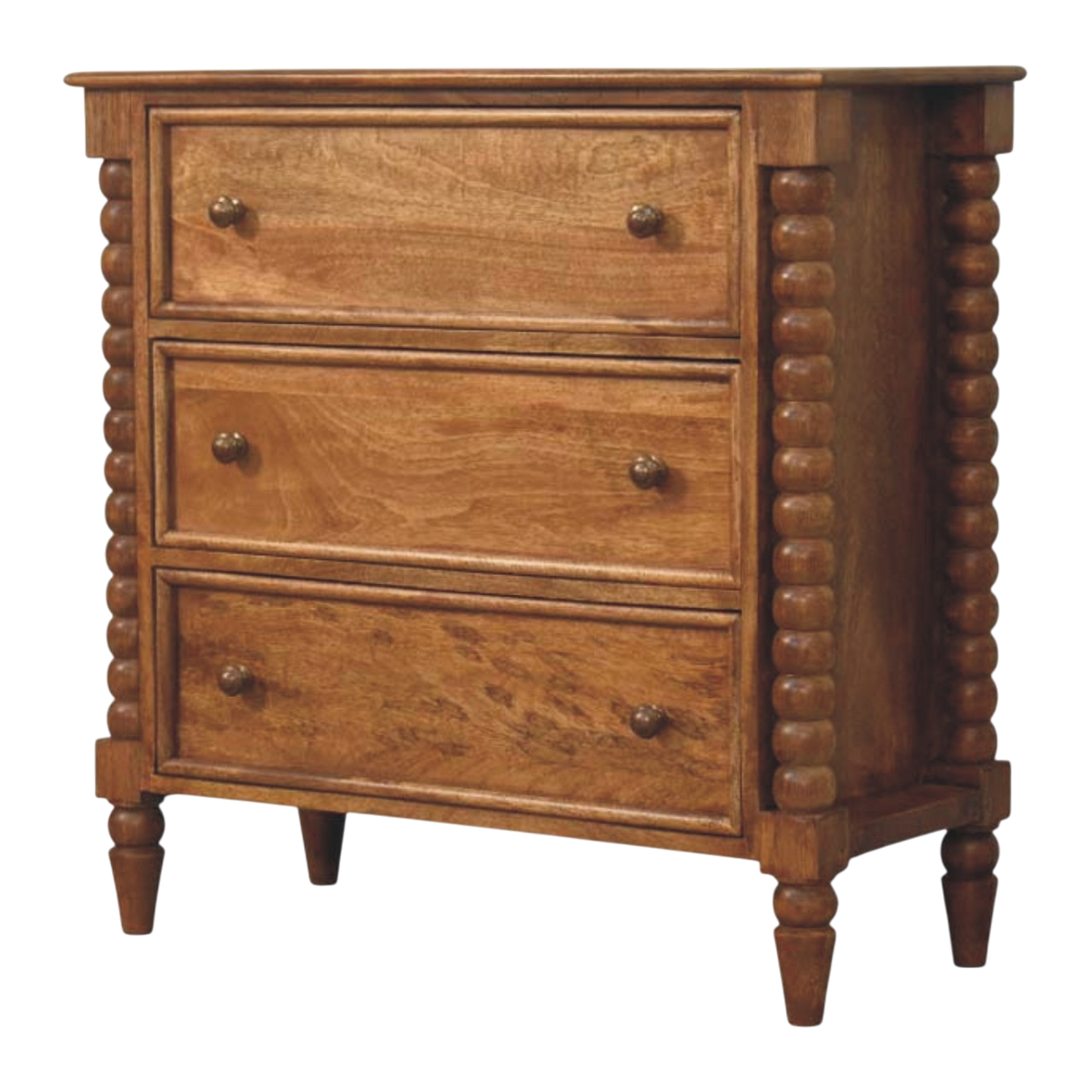 Langham 3-Drawer Dresser in Amber, three-quarter view showing the full profile.