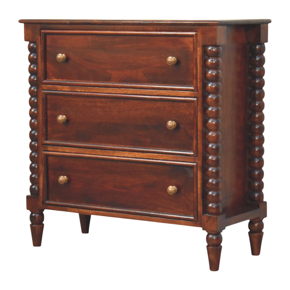 Langham 3-Drawer Dresser in Claret, three-quarter view showing the full profile.