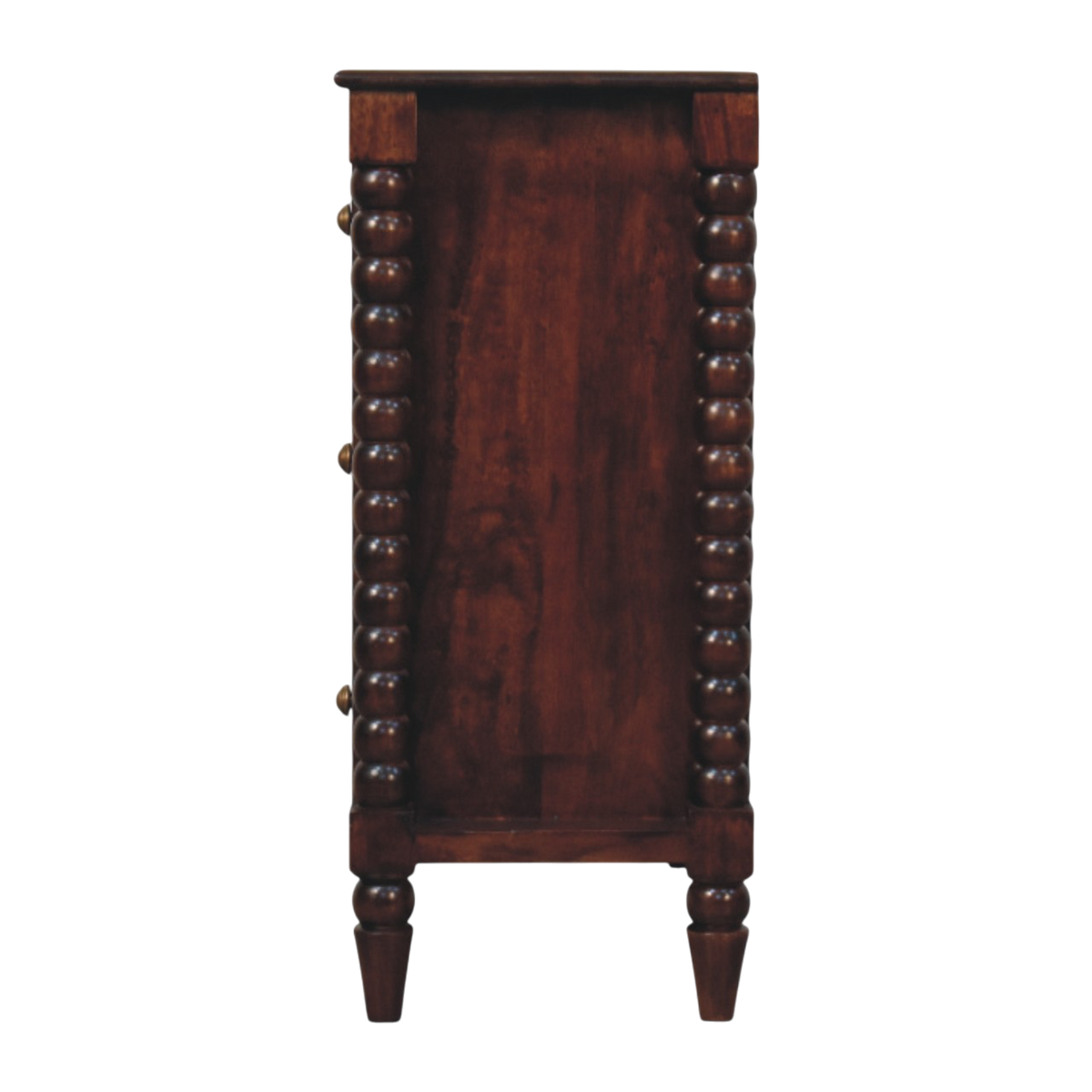 Langham 3-Drawer Dresser in Claret, side view showing the depth.