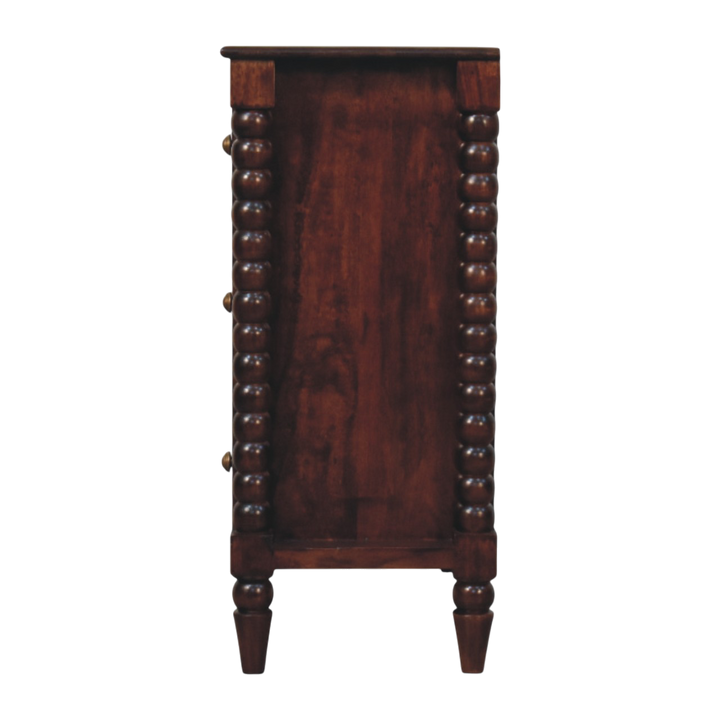 Langham 3-Drawer Dresser in Claret, side view showing the depth.