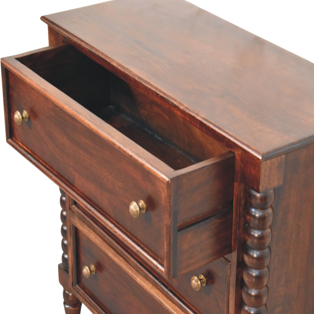Langham 3-Drawer Dresser in Claret, shown with a drawer open.