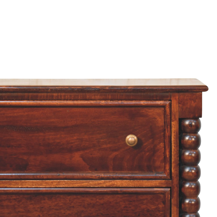 Close view of the top on the Langham 3-Drawer Dresser in Claret.