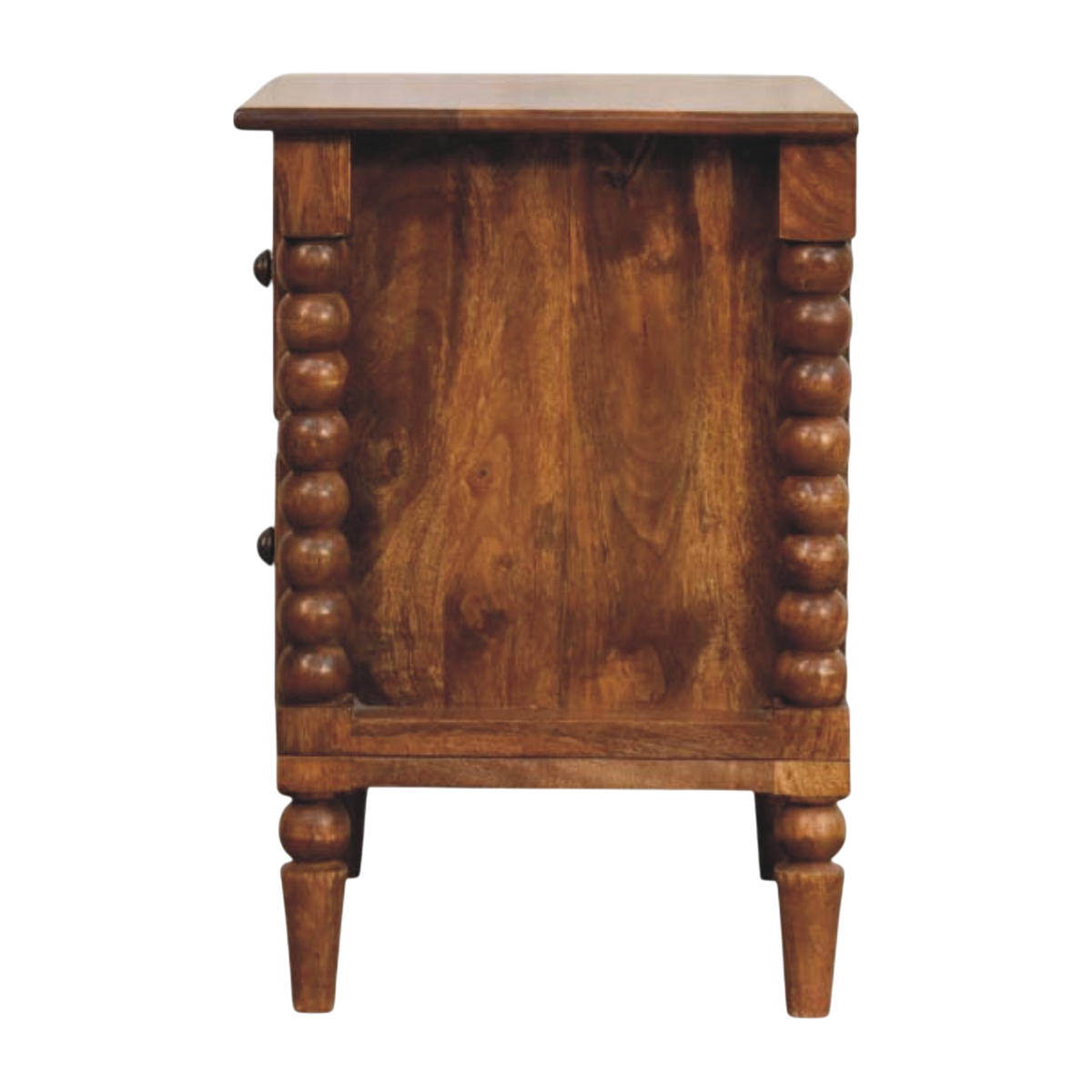 Langham Grand 2-Drawer Bedside Table in Amber, side view showing the depth.