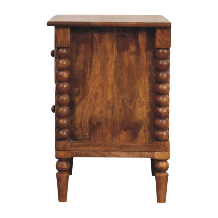 Langham Grand 2-Drawer Bedside Table in Amber, side view showing the depth.
