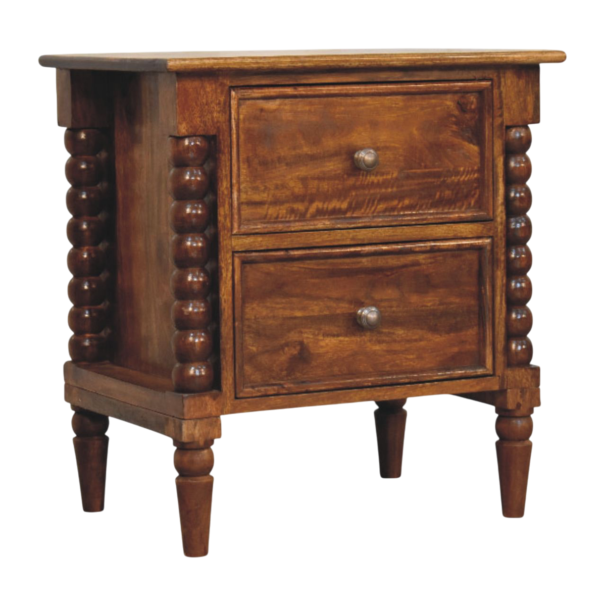 Langham Grand 2-Drawer Bedside Table in Russet, three-quarter view showing the full profile.