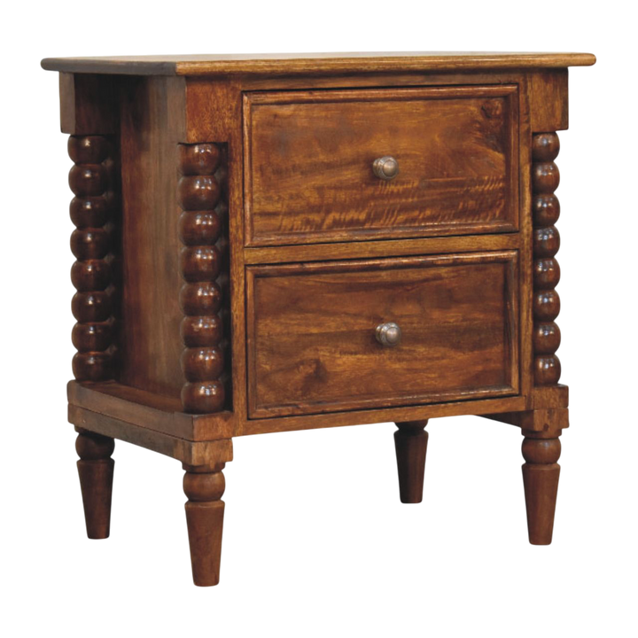 Langham Grand 2-Drawer Bedside Table in Russet, three-quarter view showing the full profile.