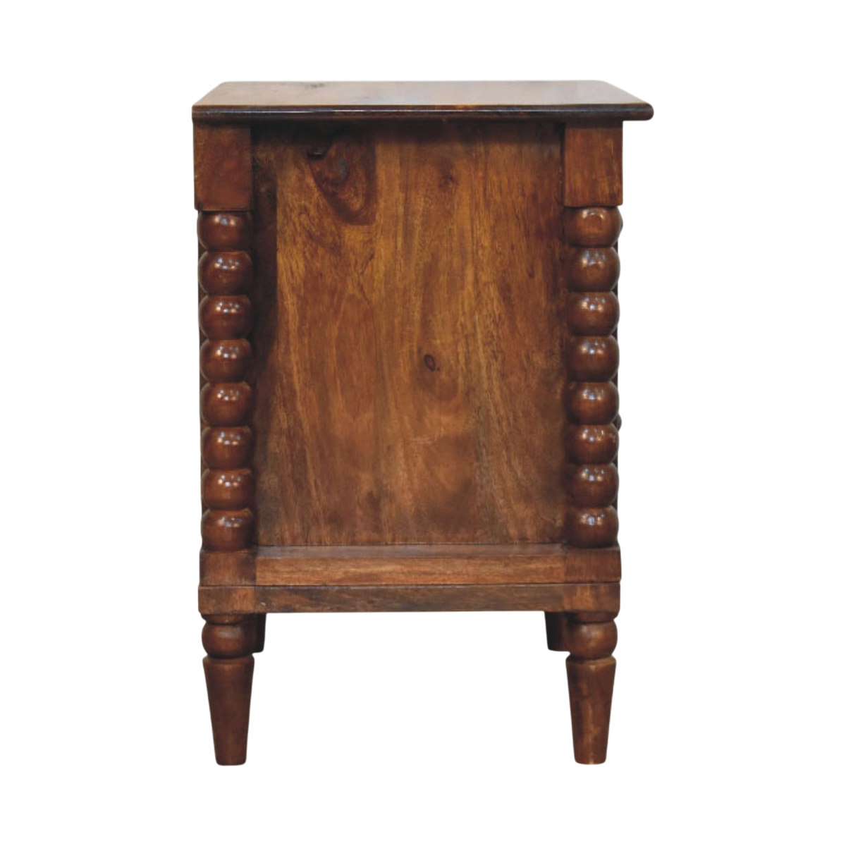 Langham Grand 2-Drawer Bedside Table in Russet, side view showing the depth.