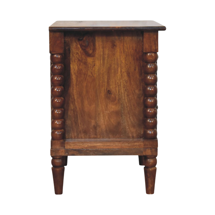 Langham Grand 2-Drawer Bedside Table in Russet, side view showing the depth.