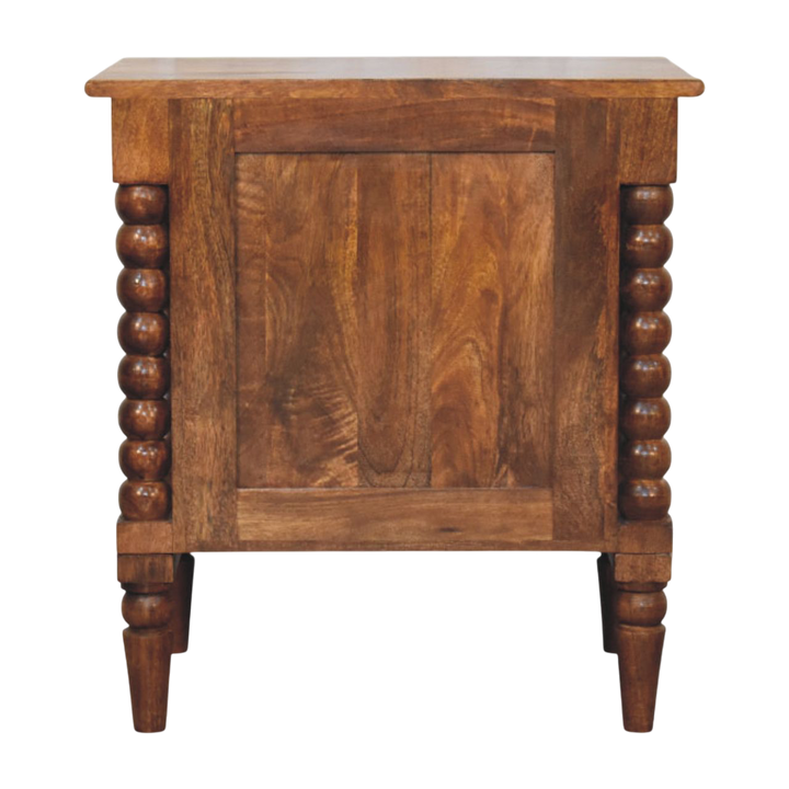 Langham Grand 2-Drawer Bedside Table in Russet, viewed from the back.