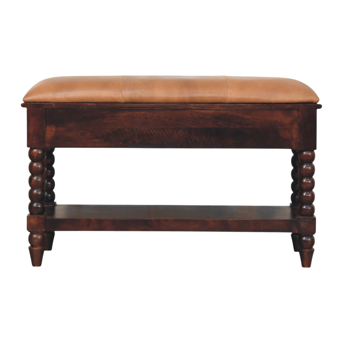 Langham Hall Bench in Claret with Caramel Leather, viewed from the back.