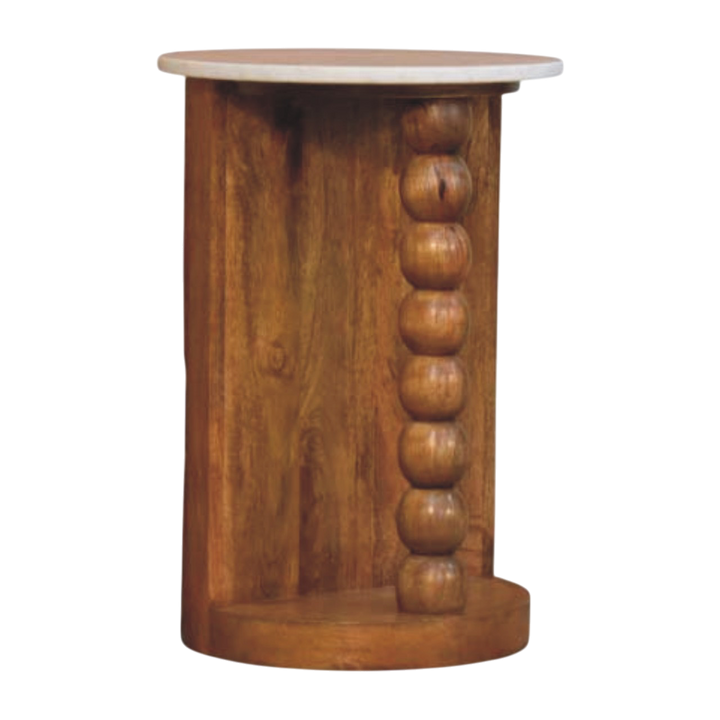 Langham Marble Side Table in Amber, three-quarter view showing the full profile.