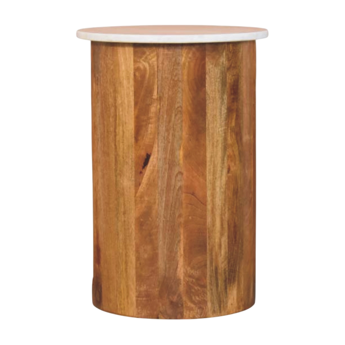 Langham Marble Side Table in Amber, side view showing the depth.