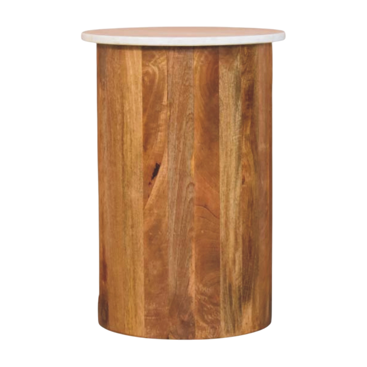 Langham Marble Side Table in Amber, side view showing the depth.