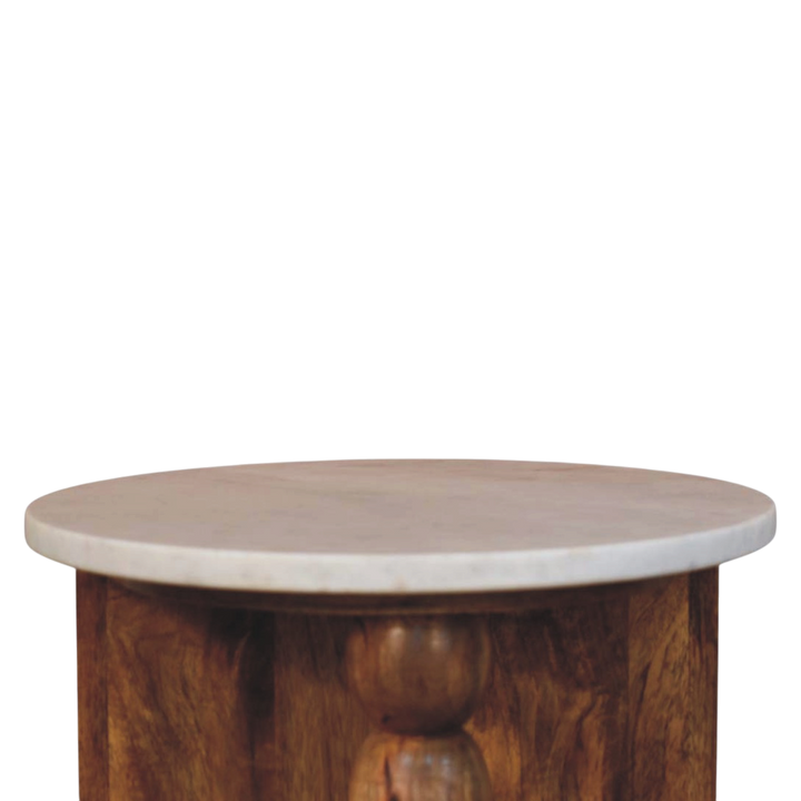 Langham Marble Side Table in Amber, shown from above.