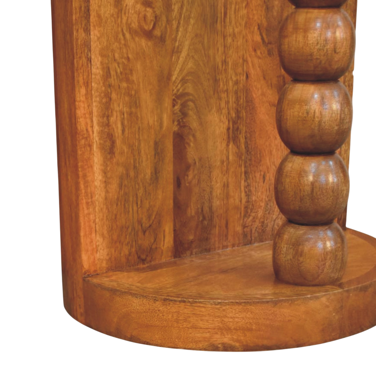 Close view of the bobbin turning on the Langham Marble Side Table in Amber.