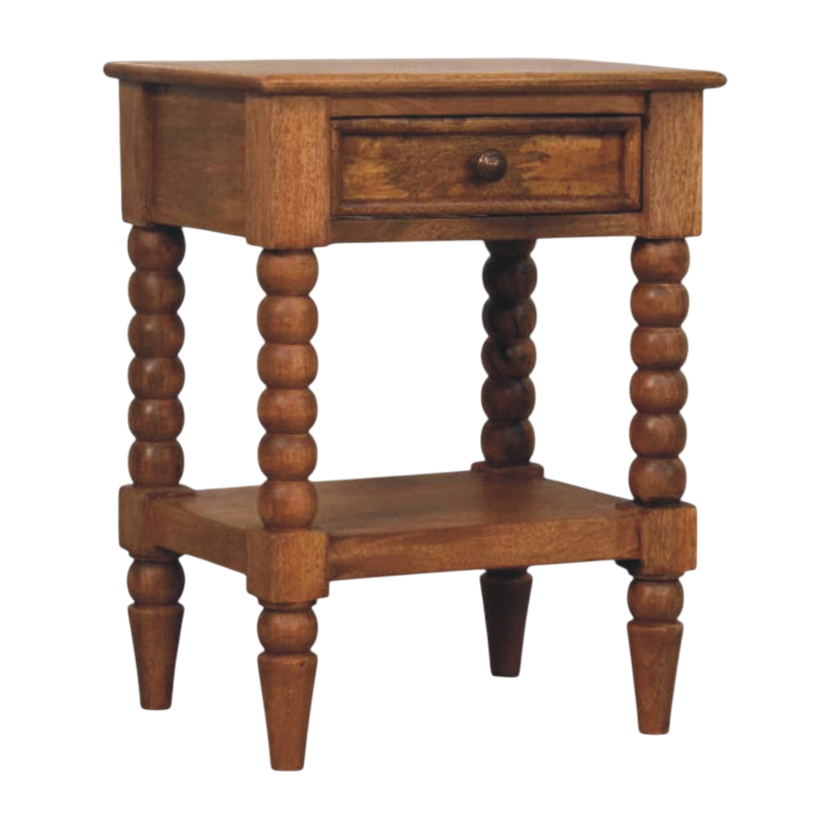 Langham Open Bedside Table in Amber, three-quarter view showing the full profile.